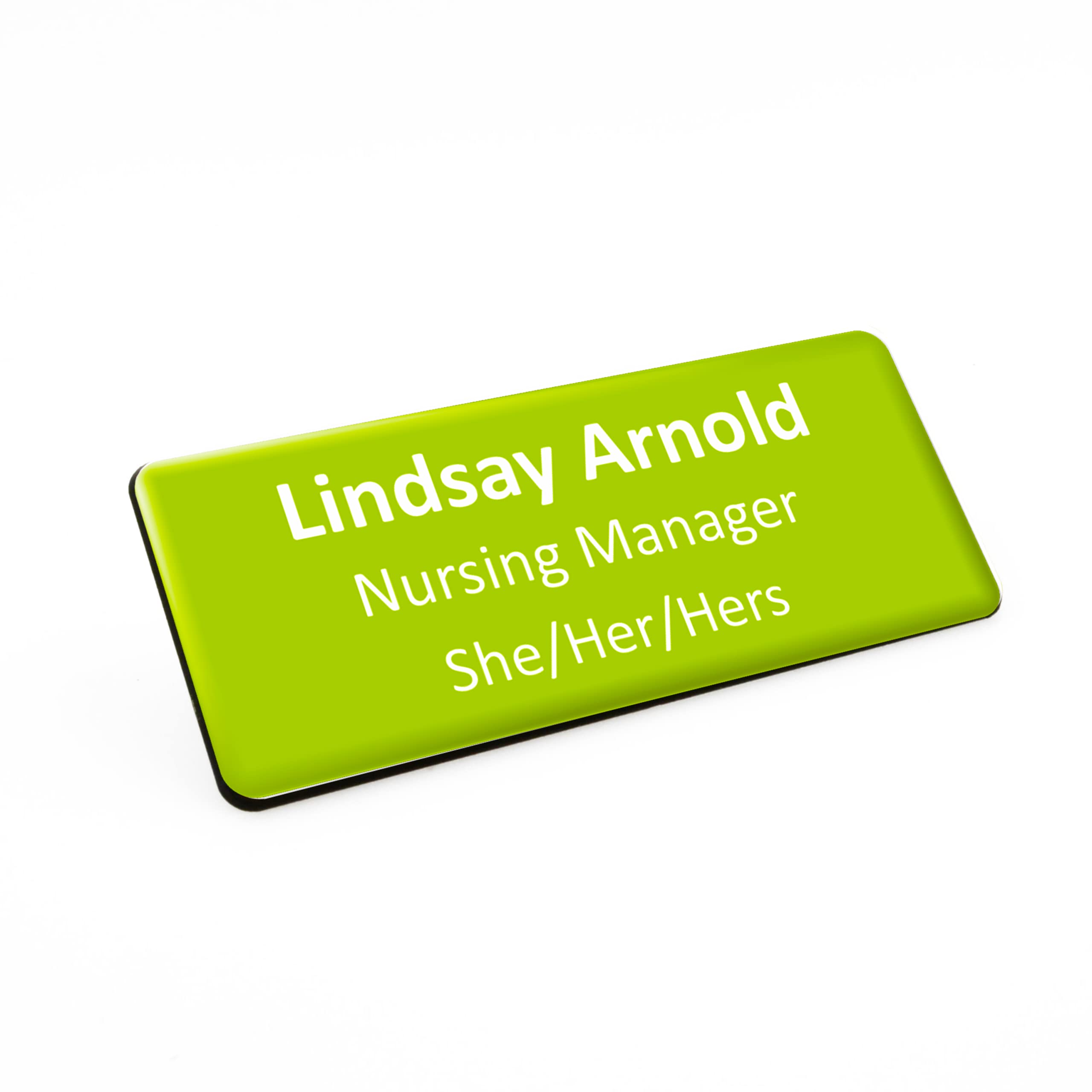 Badgemaster Simple Mid Lime Surgery Dentist Practice Medical Name Badge with Pronouns and Job Title 76 x 32mm Mid White/Black Material Pin Magnet Clip Fastener