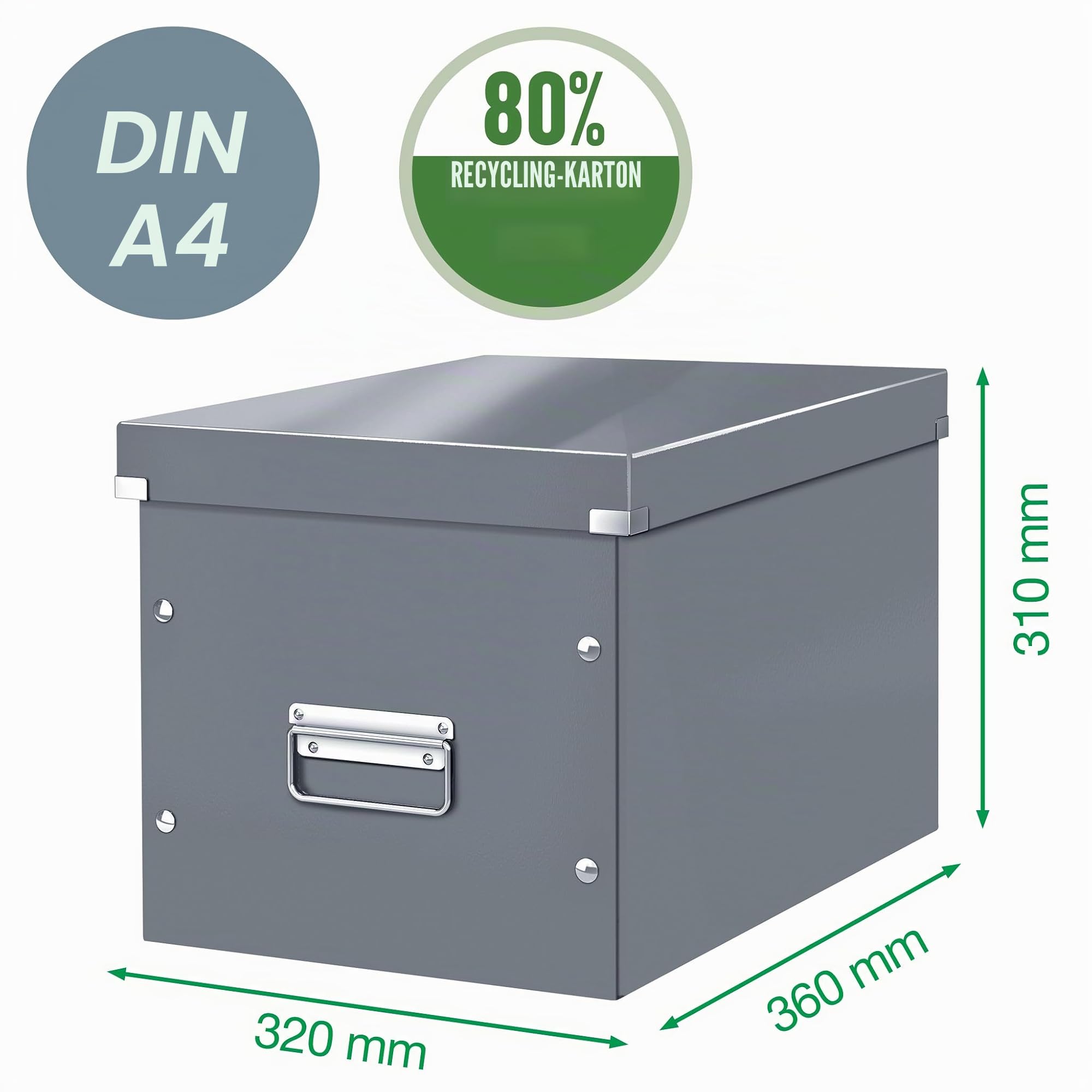 Leitz Click & Store Aufbewahrungsbox mit Deckel Groß, Würfelbox passend für Kallax Regale in Wohnzimmer oder Büro, Box aus 80 % recycelter Premium-Hartpappe, Stabile Metallgriffe, Rot, 61080026