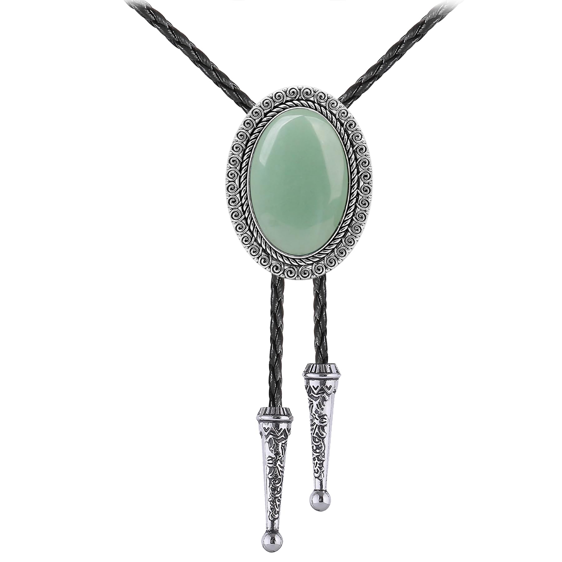 Jeilwiy Bolo Tie for Men Real Stone Westwern Cowboy Ties Silver Bolos Women Leather Necktie Gift for Birthday Christmas