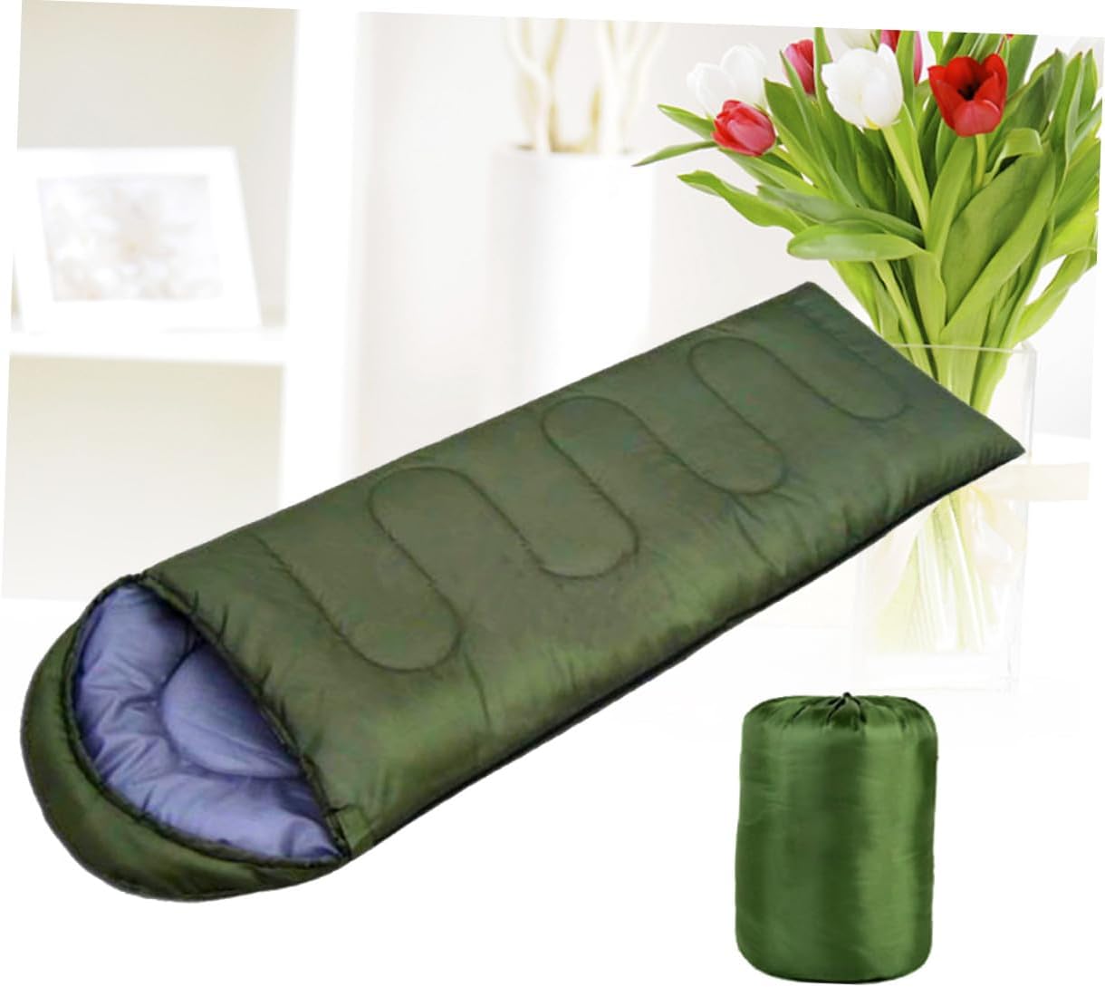 Envelope with Drawstring Hood for Adults and Lightweight Outdoor Camping Gear Compression Sack Included for Hiking Backpacking and Trekking in Spring Summer and Fall Army Green