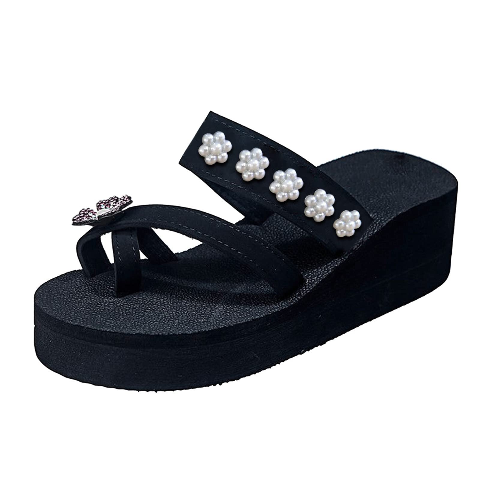 Womens Platform Wedge Flip Flop Athletic Walking Thong Slippers Bohemia Flowers Sandal Adjustable Casual Thong Sandal Pink 9