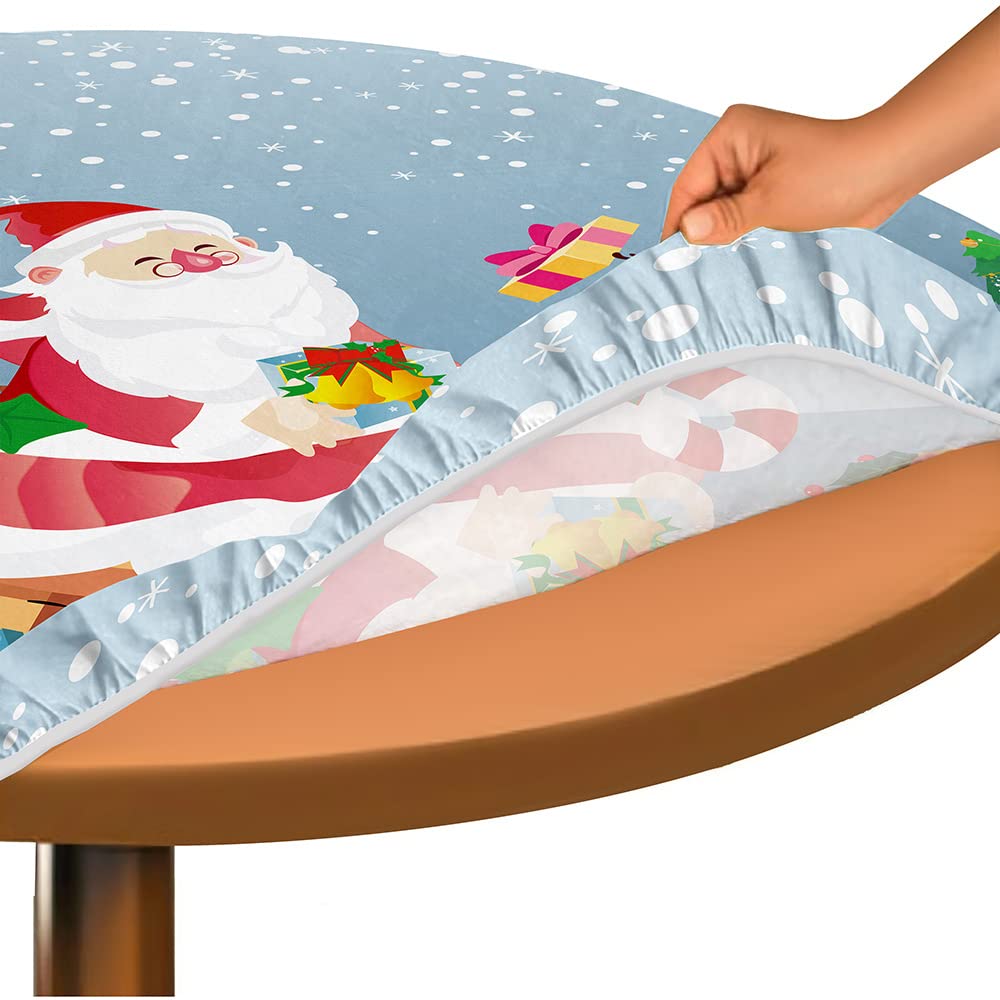 Morbuy Nappe Ronde Avec Bord Élastique, Polyester Nappe De Table Anti Taches, Noël Couverture De Table Décorations Pour Fête Cuisine Jardin (Diamètre