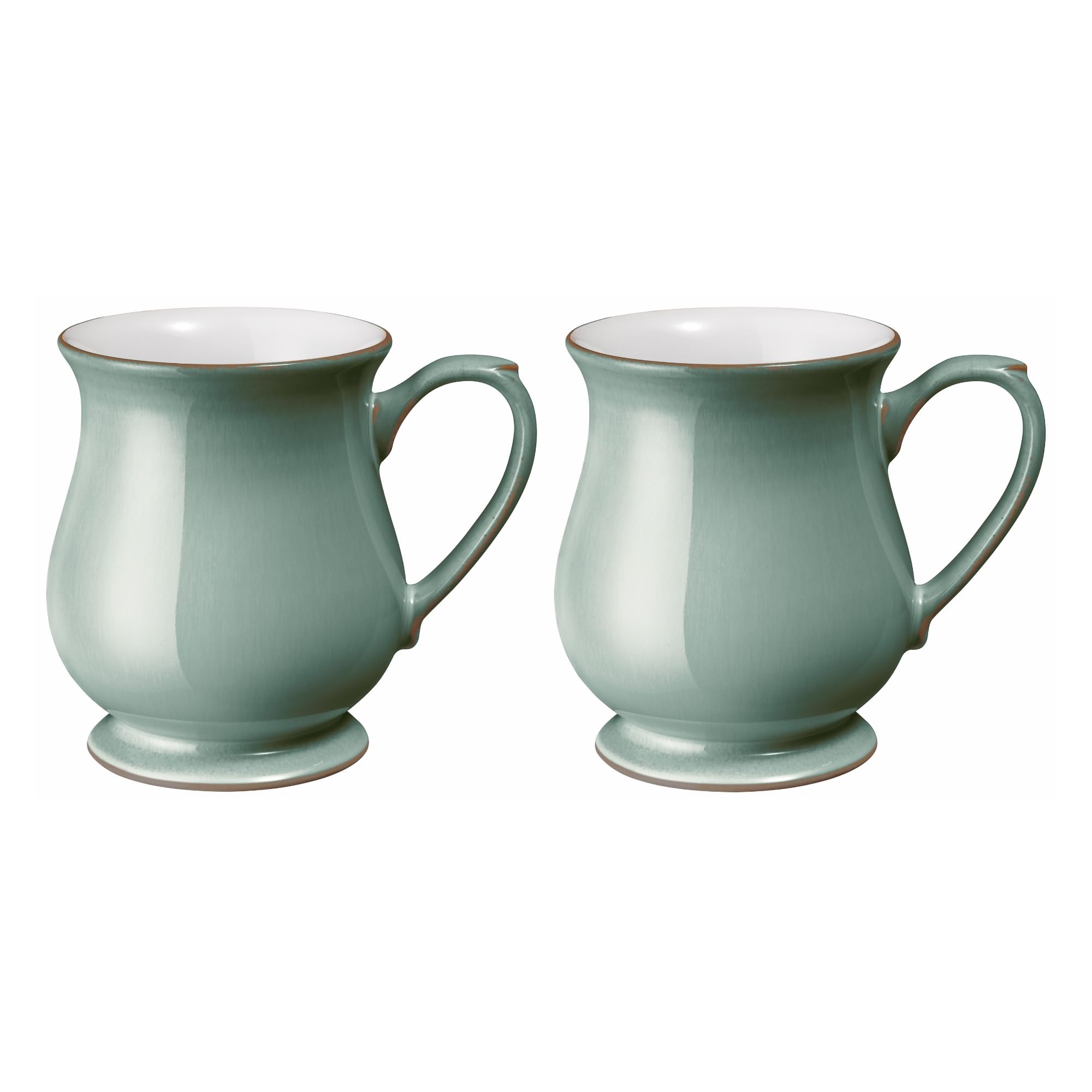 Regency Green Craftmans Coffee Mug Set of 2 - 340ml Stoneware Ceramic Curved Tea Mug Set For Home & Office - Dishwasher Safe, Microwave Safe - Green, White - Chip Resistant