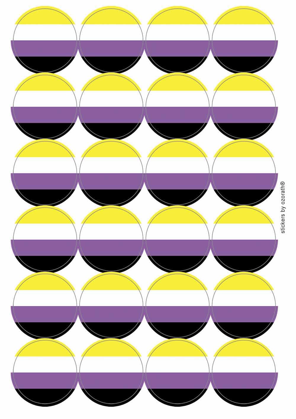 Non Binary LGBT Pride Flag Circular Matt Paper Stickers A4 Sheet of 24 (Each Sticker is 45mm Diameter)