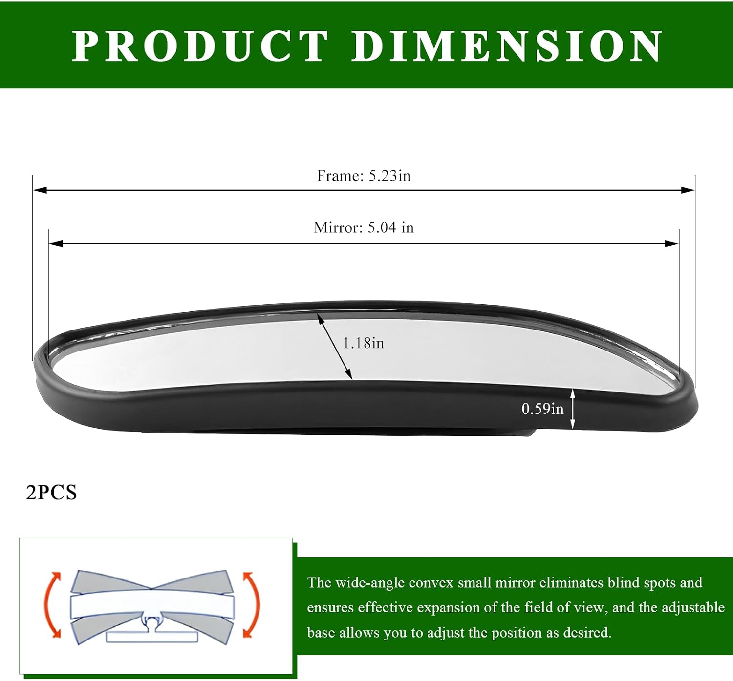 2 PCS Blind Spot Car Mirrors, Rectangular HD Glass Convex Side Mirrors with Adjustable Stick, Universal Wide Angle Rearview Mirrors for Cars RVs SUVs Trucks, Car Accessories
