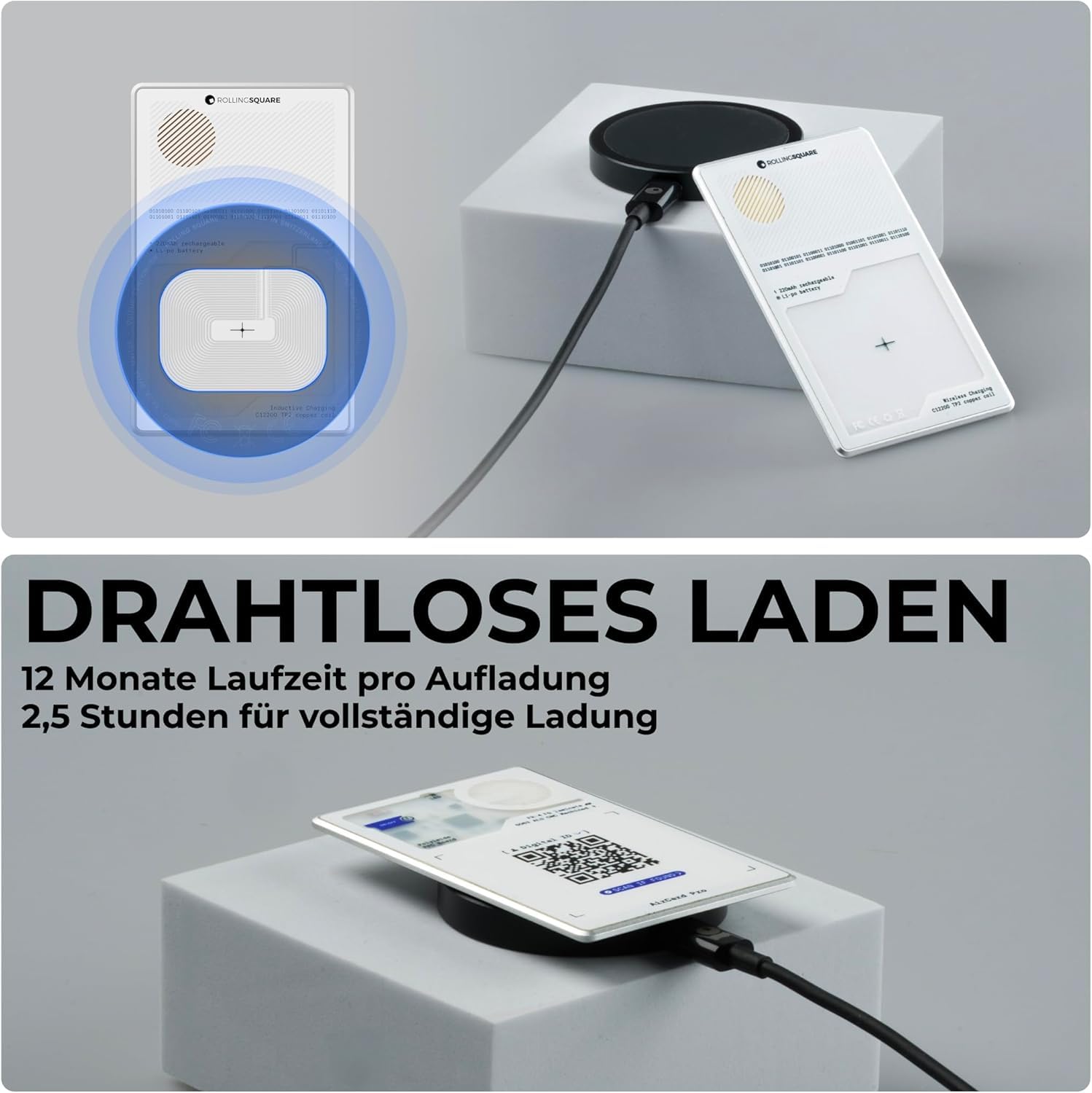 Rolling Square AirCard Pro – Bluetooth Tracker Karte Für Android Google Find Hub, Tracking Card mit Kabellosem Laden und Digitaler ID, Ultradünnes Technik-Gadget für Portemonnaie oder Reisepass