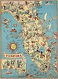 Classic Jigsaw Puzzles 1000 Pieces Adults Puzzles Wooden Puzzles Cartoon Map of The States of The United States,Cartoon Map Florida DIY Educational Puzzle Christmas Home Decor Gift 75X50Cm