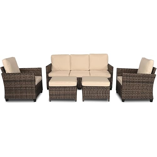 Patio Conversation Set Balcony Furniture PE Outdoor Patio Furniture Sets Wicker Sofa with Cushions and Coffee Table for Porch, Lawn (Mix/Beige)