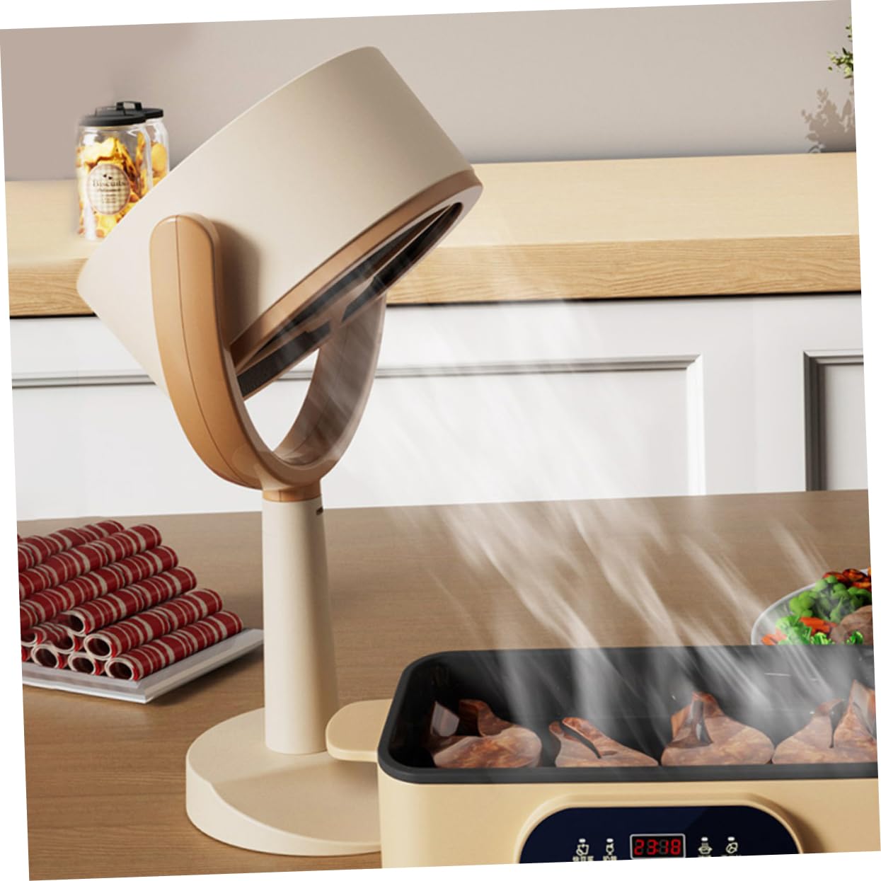 SHINEOFI Hotte Aspirante Portable Mini Cuisine, Fonctionnement Silencieux, Design Gain de Place en Plastique Khaki, pour Hot Pot et Plans de Travail