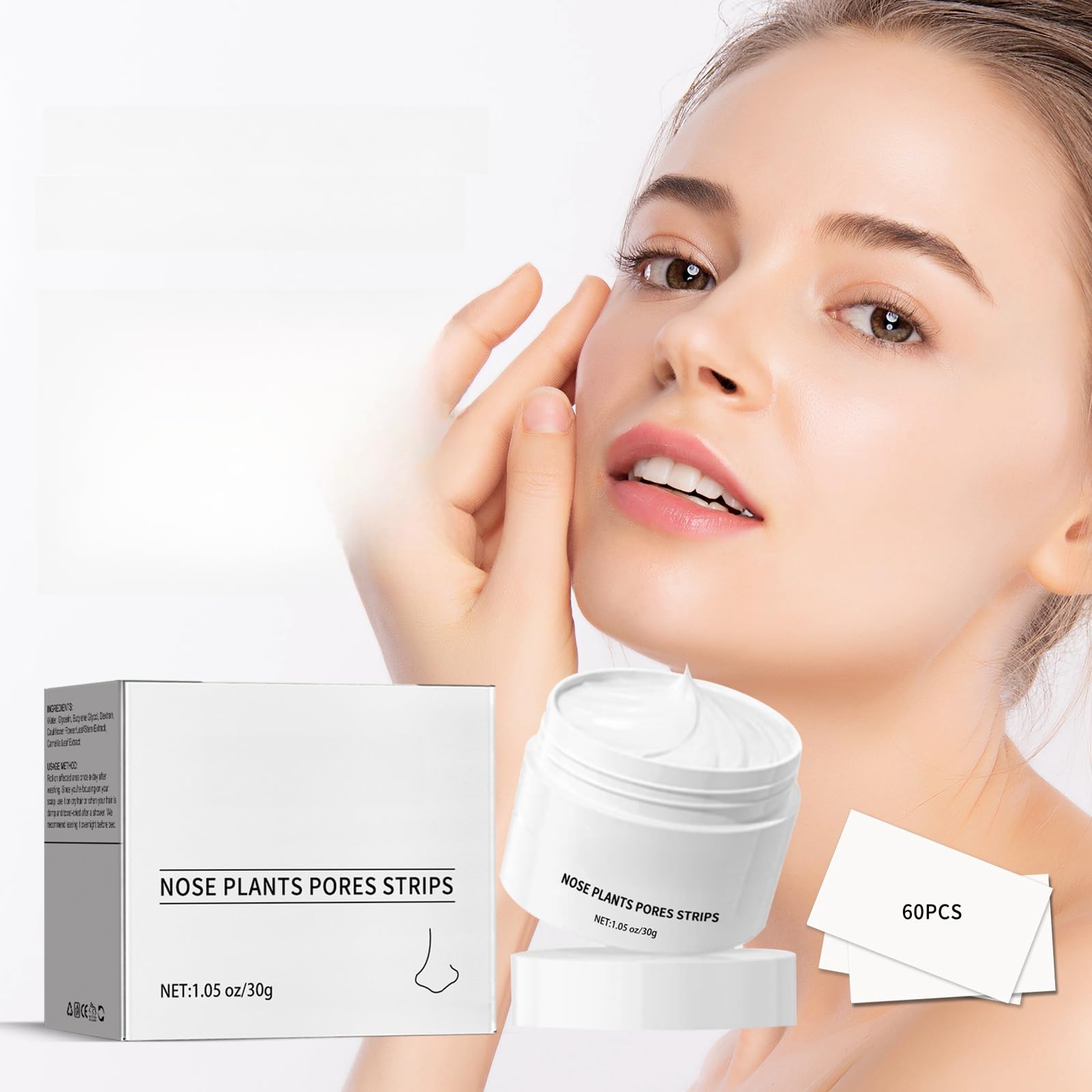 Blackhead Cleansing Cream Deep Cleansing, Tackles Acne and Blackheads, Gentle Exfoliation, Skin Repair and Restoration, Minimizes Pore Size, Easy-to-Use Peel-off Nose Strips 60Pcs