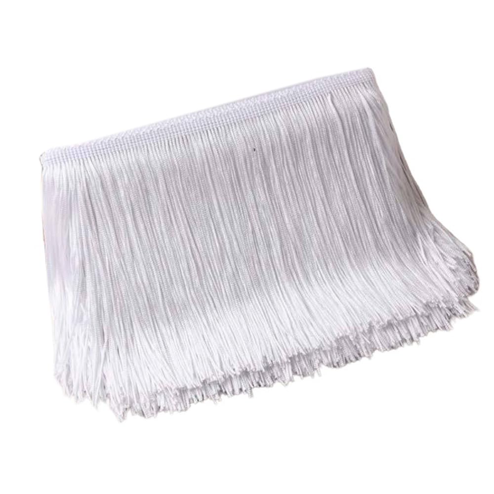 Blausky 10 cm x 2 m Wide Tassel Fringe Trim Dance Fringe Cut Fringe Silky Fringe Ribbon Decorative Ribbon Fringe Trim Ribbons for Sewing, for Latin Dress, Lingerie Curtains, White