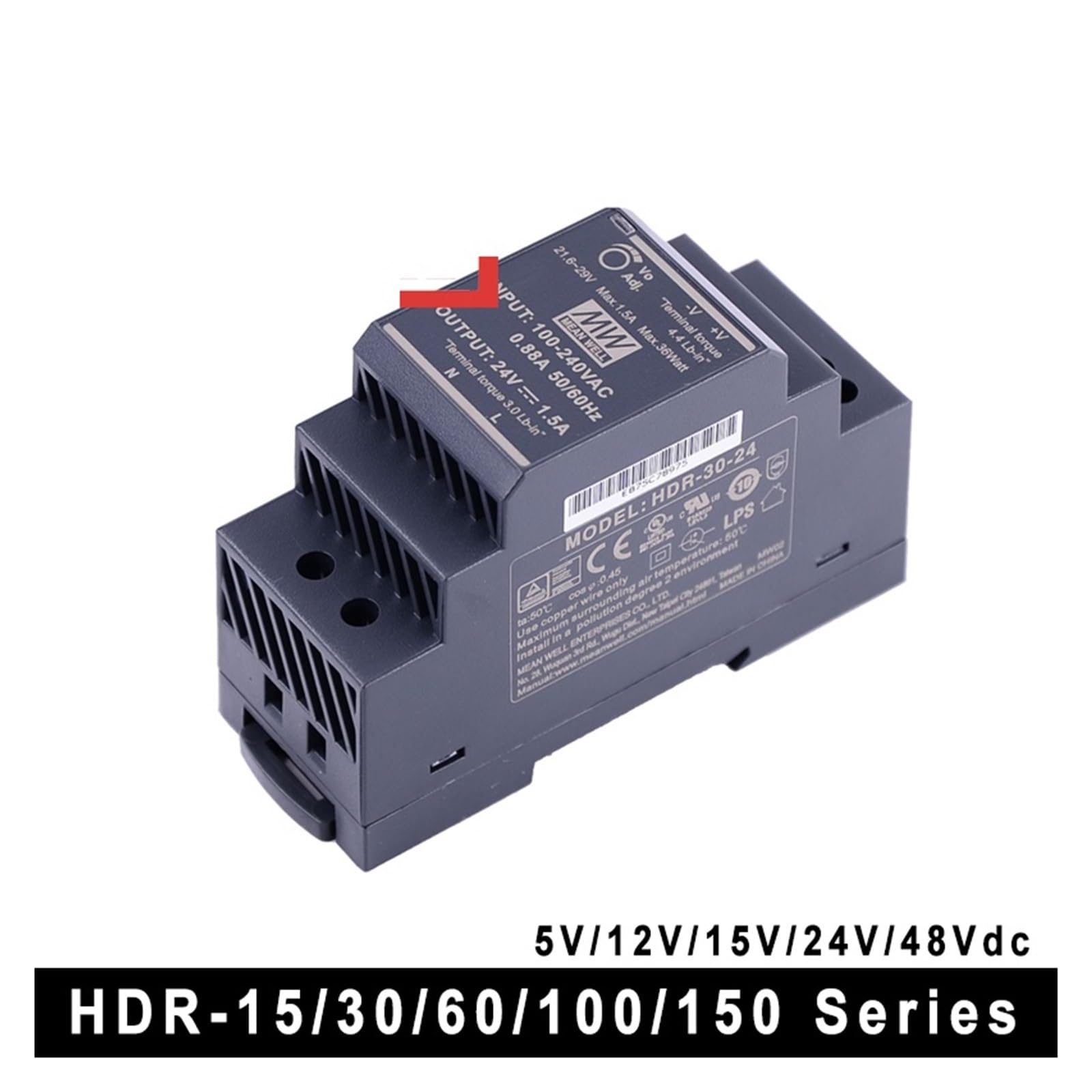 Zasilacz impulsowy, HDR-15 30 60 100 150 Seria DC 5 V 12 V 15 V 24 V 48 V Ultra cienki kształt stopnia Zasilacz na szynę DIN do paska LED, systemu kamer CCTV, radia(5V,HDR-100)