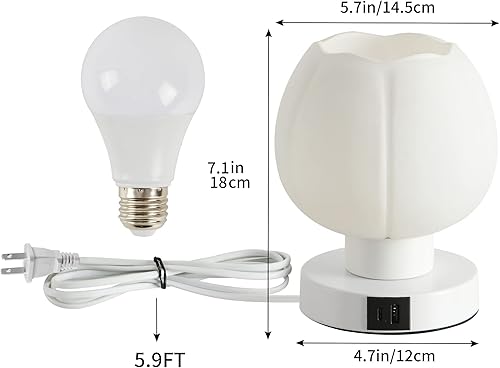 Miniatura 5 de Lámparas de mesa táctiles con puertos de carga USB A+C, lámpara de mesita de noche regulable de 3 vías con pantalla de vidrio de ópalo blanco,