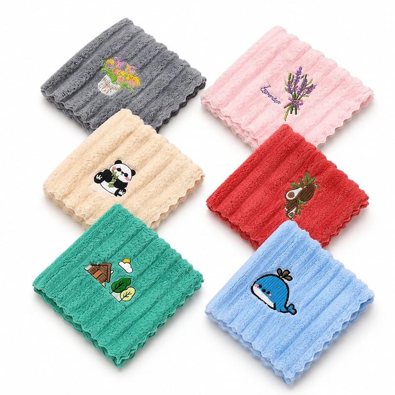 Terry Handkerchief for Kids & Women | Soft Embroidered Face Towel | Highly Absorbent Quick Dry Rumal | 25 x 25 cm | Pack of 6-image-24