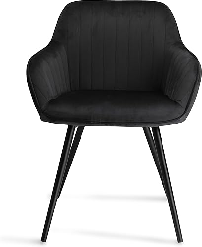 Miniatura 3 de DrInn - Sillón moderno tapizado de terciopelo para cocina y comedor, juego de 2, color negro