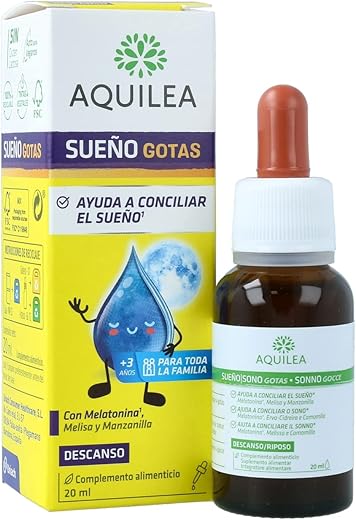 AQUILEA Sueño Gotas Complemento Alimenticio en Gotas para Conciliar el Sueño de toda la Familia Incluido lo de los más Pequeños - 20ml | Melatonina