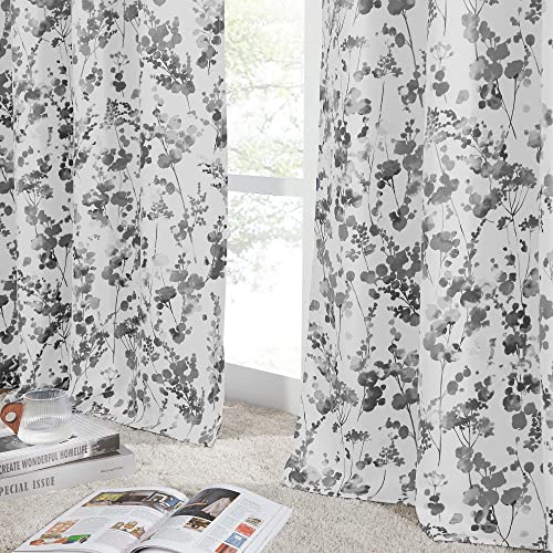 KGORGE Vorhänge mit Aquarell-Blumenmuster - Ösen zum Verdunkelen, dekorativer Stil, Vorhänge für Wohnzimmer, Schlafzimmer, 2 Paneele, B 132,1 x L 160 cm, Dunkelgrau Cover