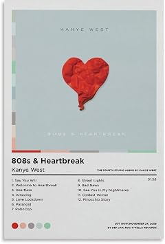 ZANLIART Kanye West - 808s And Heartbreak Album Cover Canvas Print Music Poster for Room Aesthetic Unframe12x18inch30x45cm