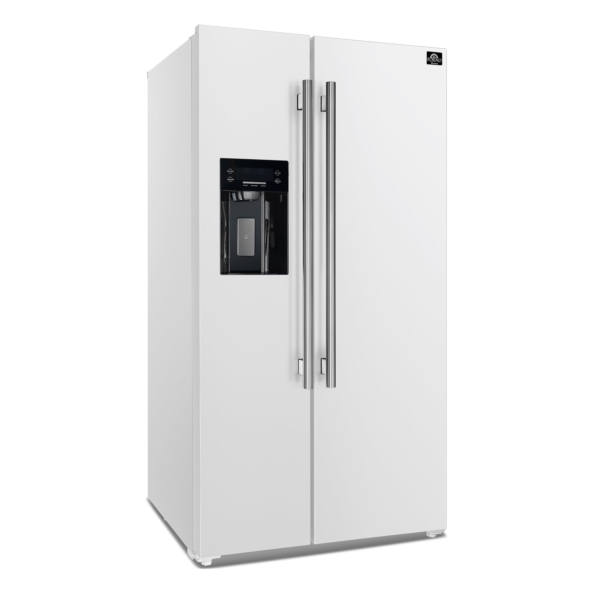 Forno Salerno 36" Side by Side 20 Cu.Ft Free Standing White Fridge - Stainless Steel Refrigerator with Ice Maker & Decorative Grill - Touch Control Kitchen Fridge with Child Lock and Vacation mode on Fridge.com