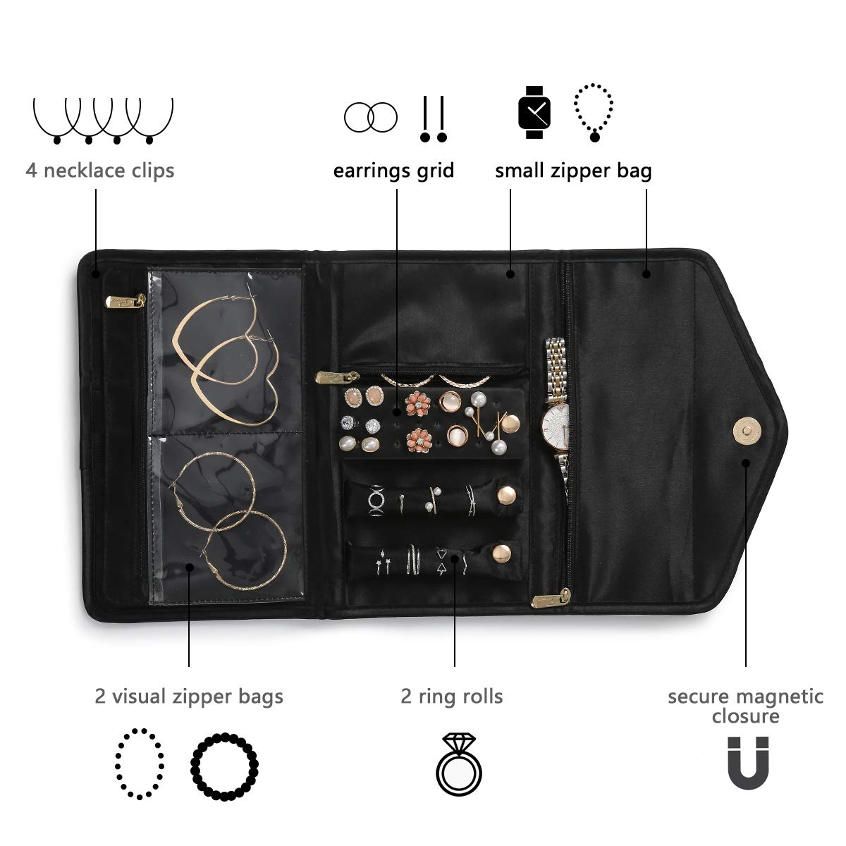 Schmuckrollen Reise Schmuck Organizer Faltbare Lager Tasche für Ringe Halsketten Ohrringe Armbänder Uhren