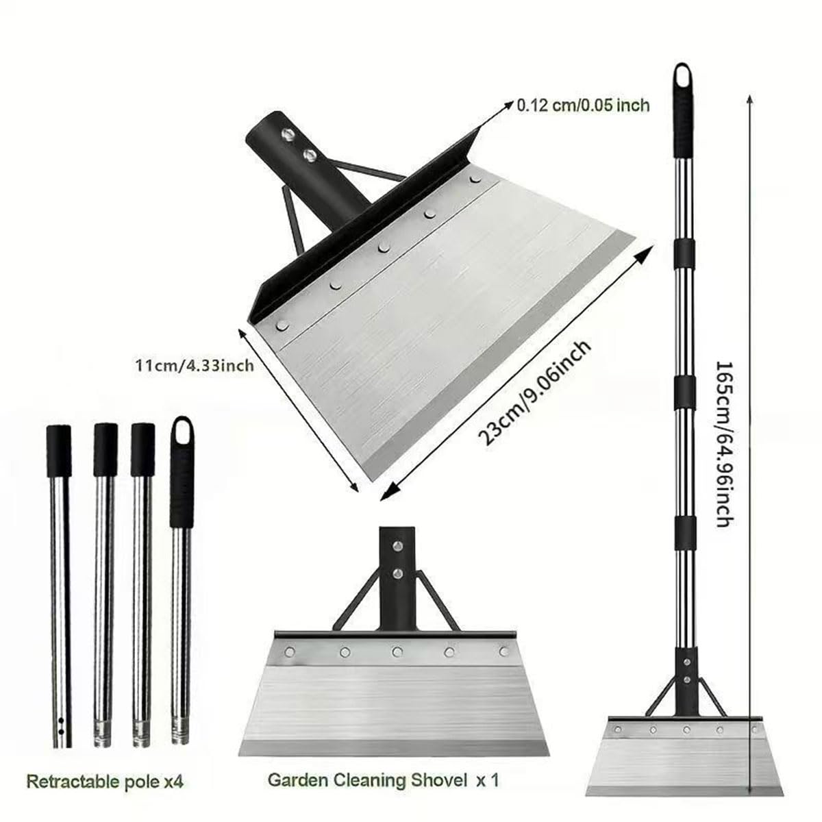 Pelle de nettoyage de 165 cm, grattoir de jardin multifonctionnel très résistant, outil anti-mousse avec longue poignée réglable pour pavés, allées, chemins de jardin et bords