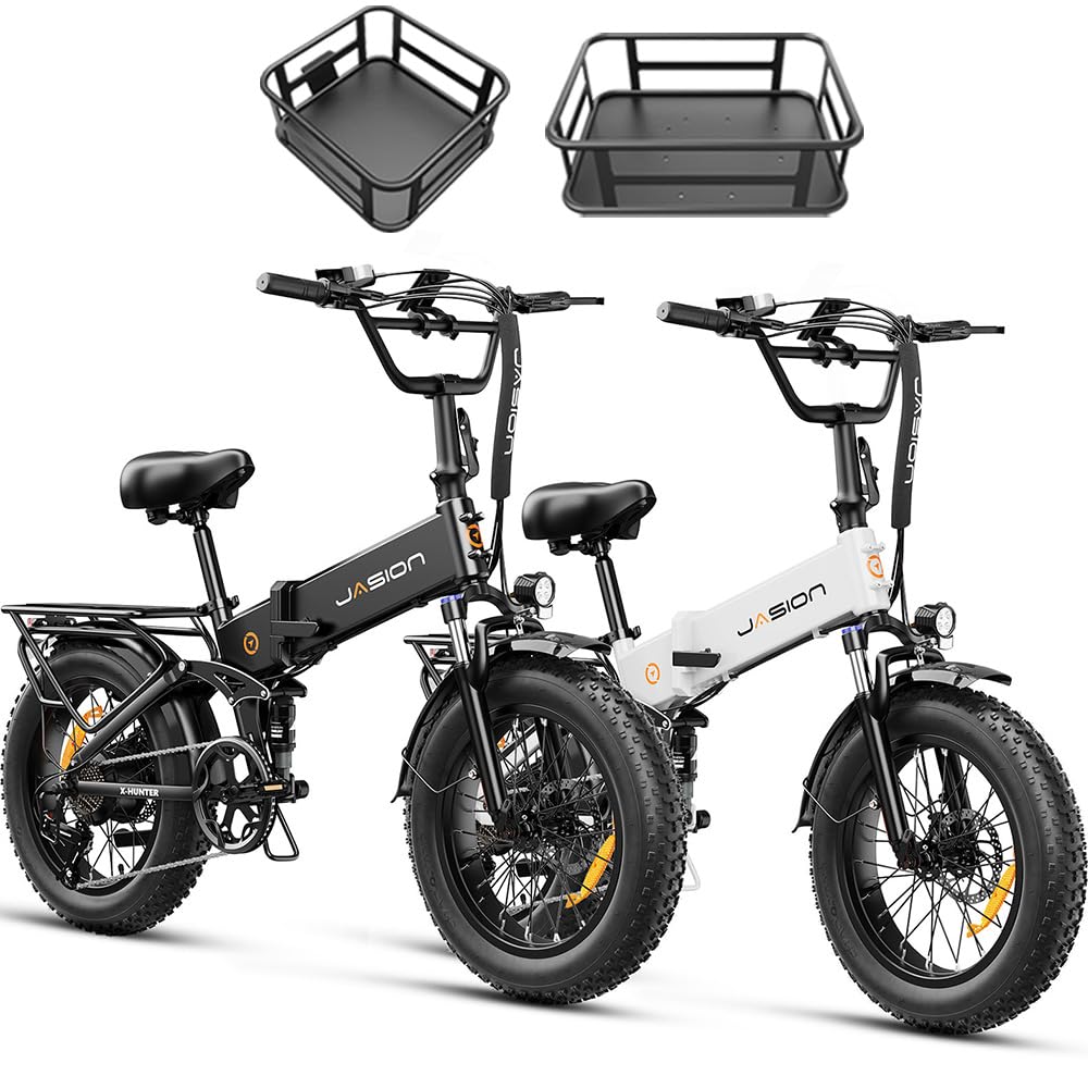 Jasion X-Hunter Foldable Electric Bike for Adults,1400W/1800W Peak,30MPH 70-80 Miles E-Bike,624/720 WH Battery,Full Suspension Ebike,20''*4 Fat Tire Bicycle for Commuting,Certified by UL2849