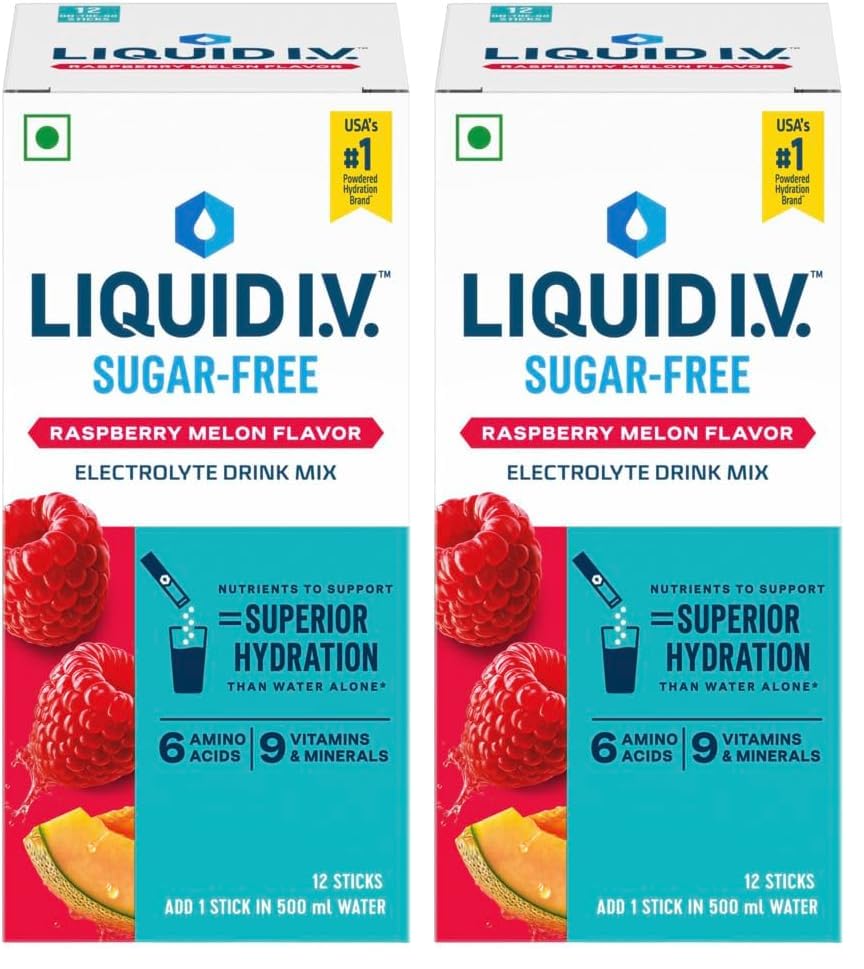 Liquid I.V. Sugar Free - Raspberry Melon | 12 Sticks : 6L Water | Electrolyte Drink Mix Powder 10g |Sodium, Potassium & Magnesium Hydration Drink|No Sugar (Pack of 2)-image-29