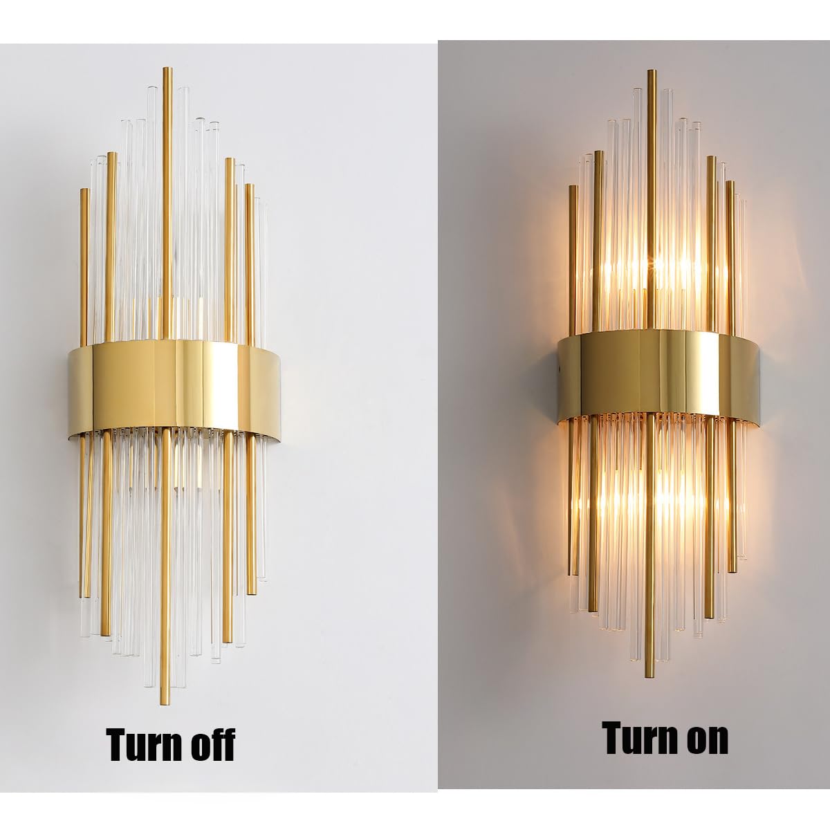 E14 Kristall-Wandleuchte mit goldenem Sockel,Moderne Kristall-Wandlampe,Wandleuchten innen Wohnzimmer,Schlafzimmer,Badezimmer,Flur,Treppenhaus (45cm)