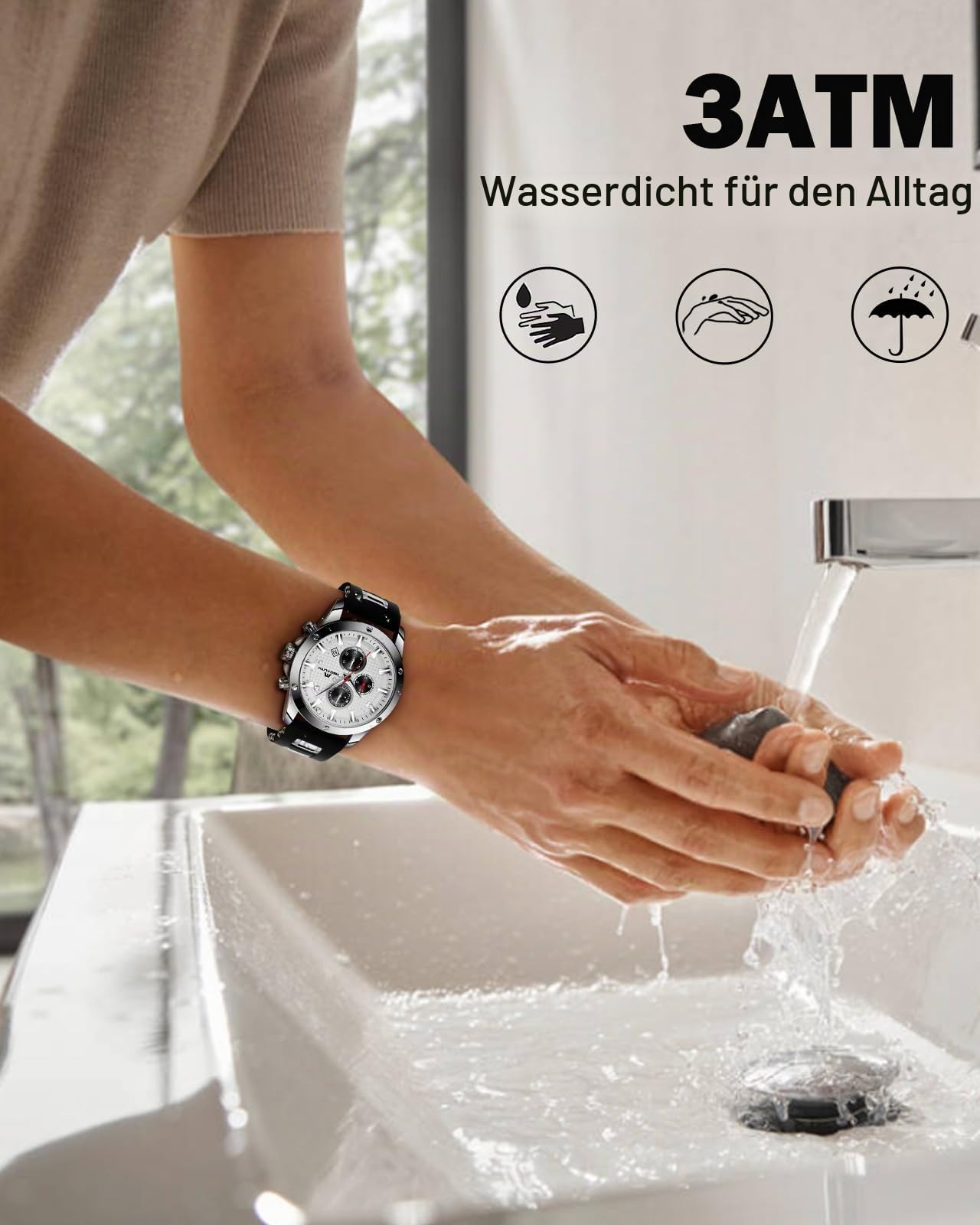MEGALITH Herren Uhren Groß Chronographen: Analog Wasserdicht Armbanduhr Gummiband mit Datum Leuchtend - Stilvoll Geschenke für Sportlich Männer Jubiläum Geburtstag