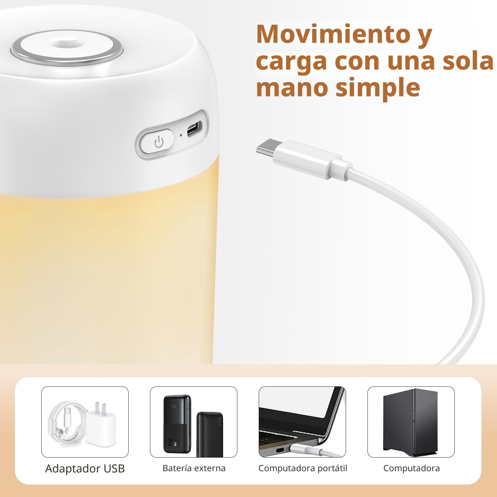 KISSLEAF mini humidificador de ambiente 650 ml para dormitorio, cuarto de niños, plantas, 15H larga duración 28 dB silencioso humidificador bebé(luz cálida)