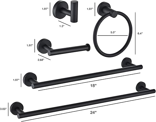 Miniatura 8 de MARMOLUX ACC Juego de 5 piezas de accesorios de baño negros  Toalleros de mano y toallero de baño  Toallero de baño  Toallero montado en la pared