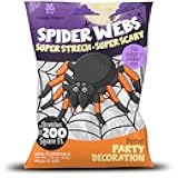 Happy Hippo Halloween Spider Web Decoration, 200 Sqare Feet & Plastic Spiders, Halloween Party Supplies, Spider Webs (Small, 200 Sq Feet) (8 Fake Spiders Included)