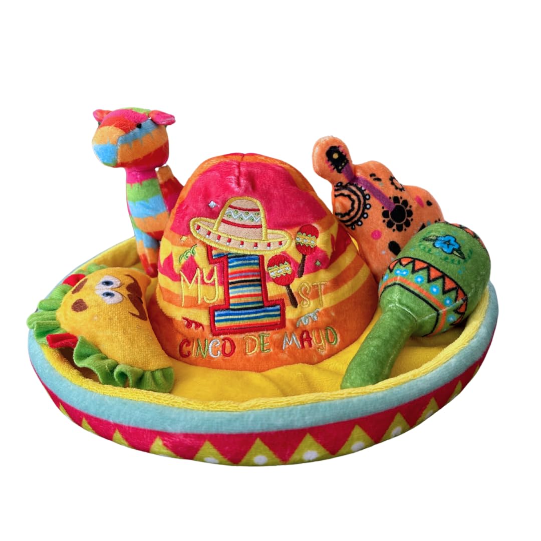 My First Cinco De Mayo Baby Toy - Deluxe 5 Piece Gift Set - Hispanic Mexican Latin Heritage Toys with Sombrero & 4 Sensory Toys (Taco, Maraca, Guitar, Donkey) - Colorful Mexican Theme for Babies
