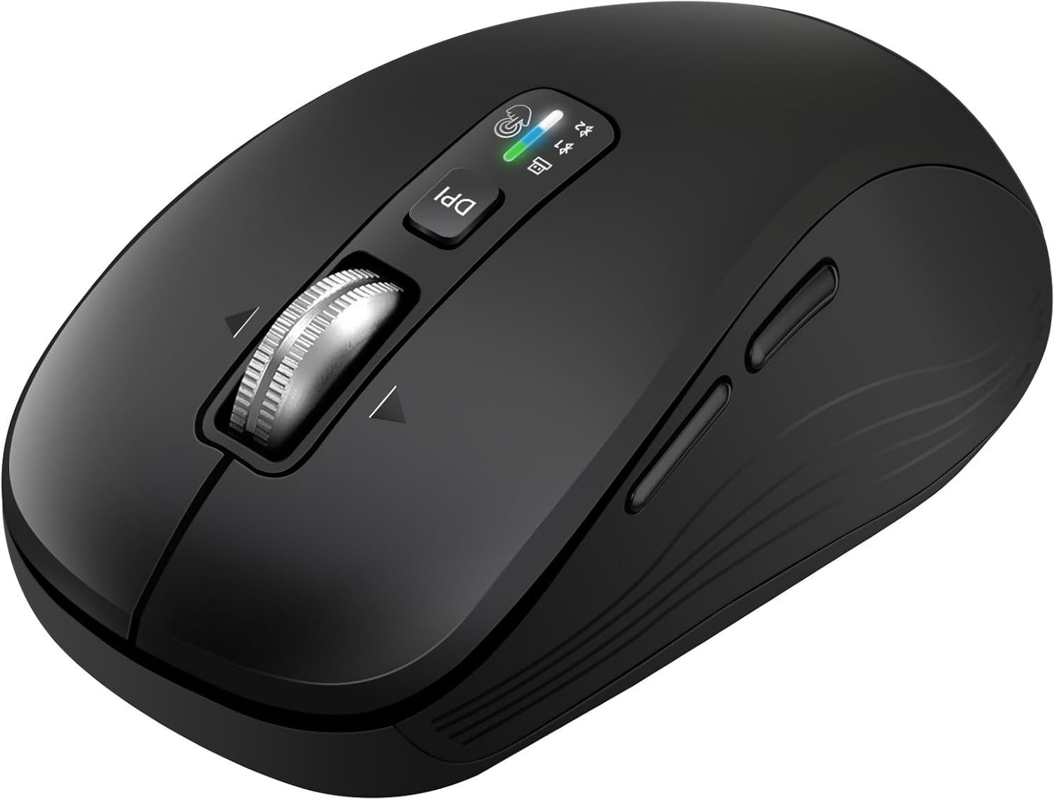Wireless Mouse with 2 Bluetooth and 1 USB, 4-Way Scrolling, Full Size Mouse, Silent, Long Battery Life, Adjustable Cursor Speed, for Computer, Laptop, Tablets, iPad, Desktop, MacBook (Side Buttons)