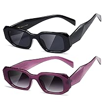 kimorn Rettangolo Trend Sunclasses per le Donne Uomini Trend Retro Trend Occhiali da Sole 90’s Vintage Square Frame (Nero+Lente grigio sfumato della cornice viola)