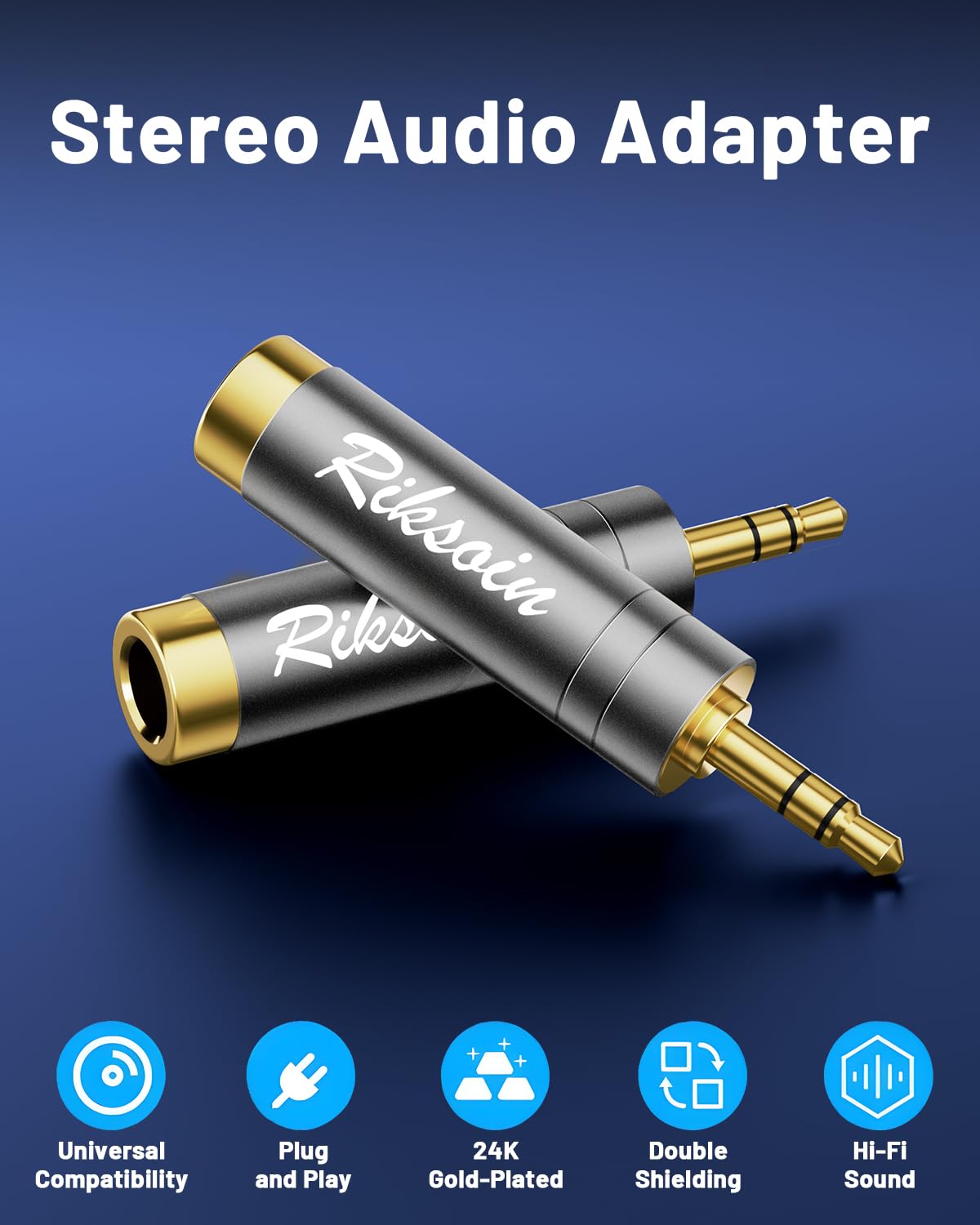 RIKSOIN 1/4'' to 3.5mm Stereo Pure Copper Headphone Adapter,3.5mm(1/8'') Plug Male to 6.35mm (1/4'') Jack Female Stereo Adapte for Headphone, Amp, Adapte,4-Pack