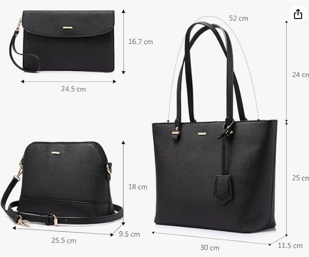 Shoulder bag, Crossbody Bag & Wristlet Wallet(Set of 3-Pure Black) Synthetic Leather Zipper Bag. (Pure Black)