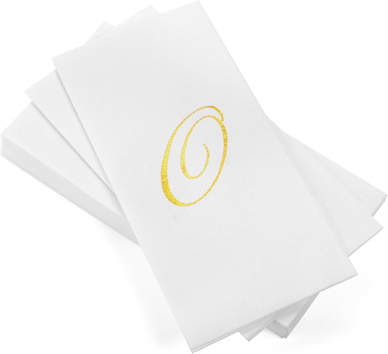 AH AMERICAN HOMESTEAD Disposable Napkins - Gold Monogram Guest Towel Napkins, Quilted Cloth-Like Napkins for Bathroom, Initial Napkins for Weddings, Parties, White 15.5 x 12 in, 50 Count (Gold, O)