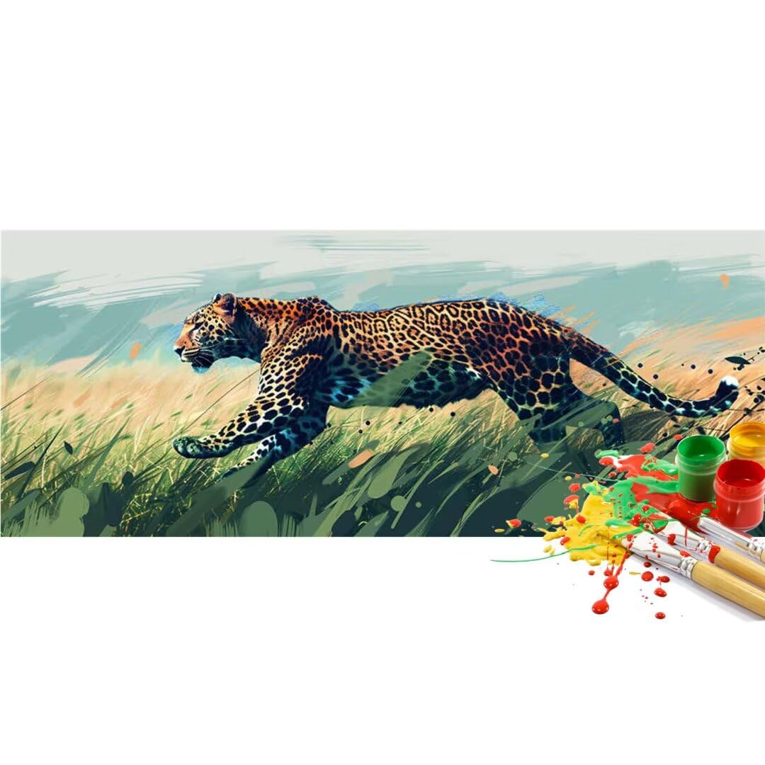 Malen Nach Zahlen Erwachsene Groß 120 X 40 cm, Malen Nach Zahlen Gepard Leopard Paint by Numbers Adult, Acrylfarben Leinwand Malen-Nach-Zahlen Anfänger, für Home Wand Dekor Gifts [Ohne Rahmen]-YH939