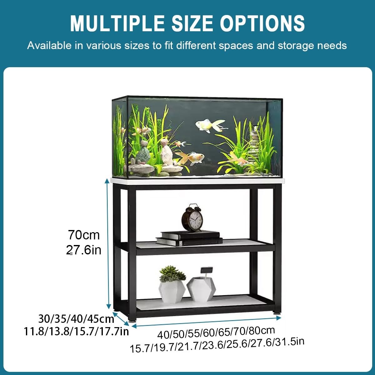 Supporto per acquario resistente, con ripiani portaoggetti