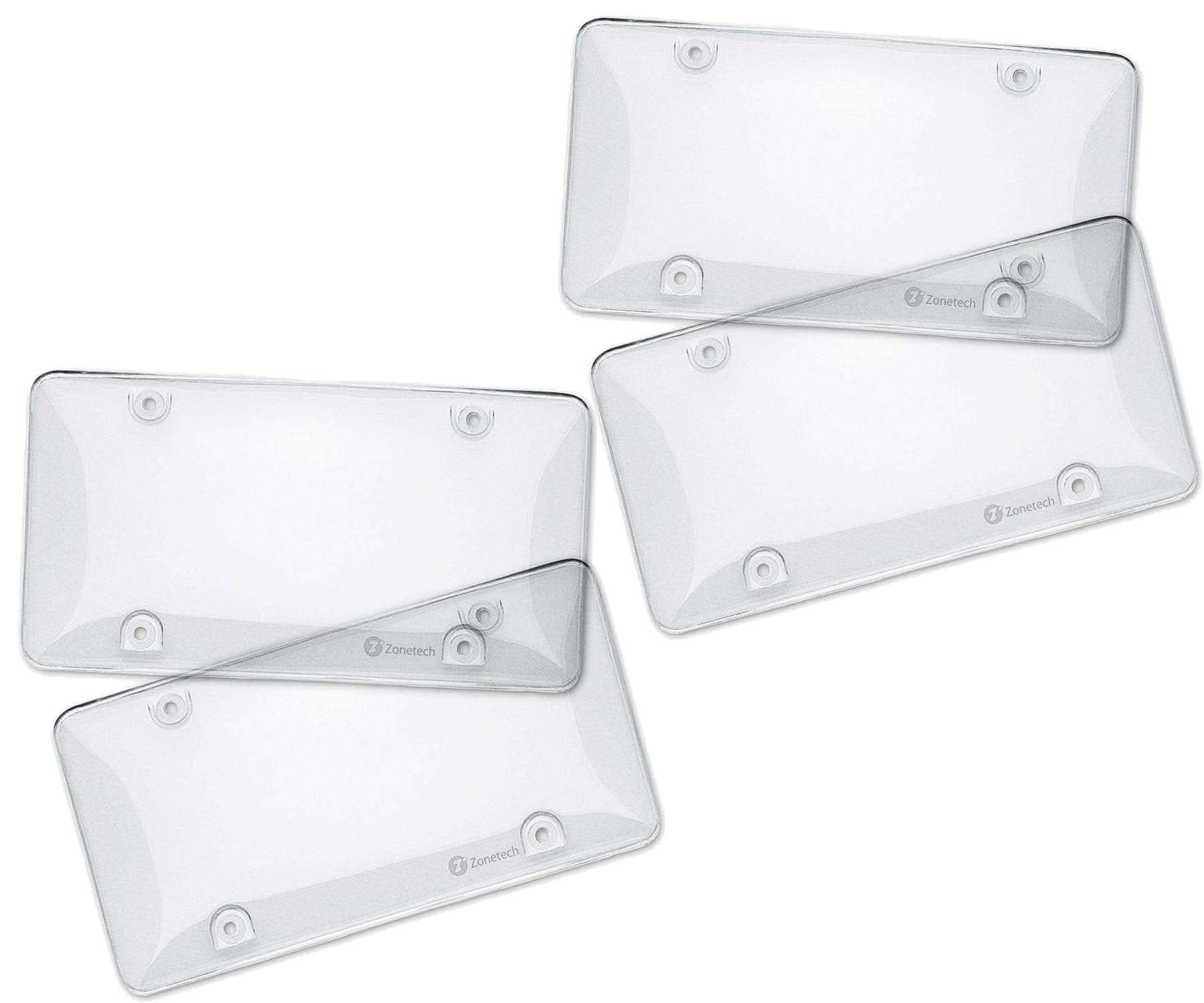 ZONTECH Clear License Plate Cover Frame Bubble Shields 2 Pack -Fits Standard Plates Protects Front and Back License Plates (2 Sets of 2)