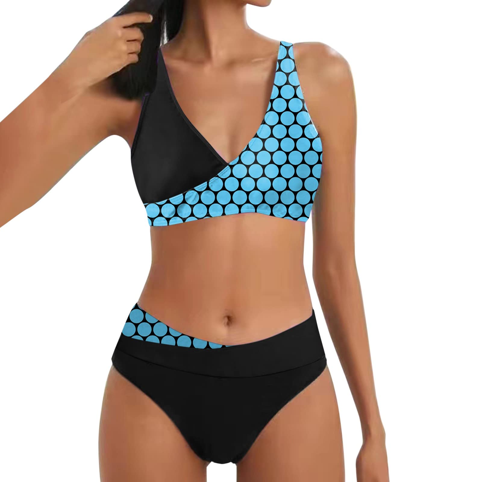 Women's Strips Printed High Waisted Tankini Set Plus Size V Neck Swimsuits Bikini Top with Sex Triangle Brief Sexy Criss Cross 2 Piece Womens Swimwear Bathing Suits Travel Gift for Women (7sky