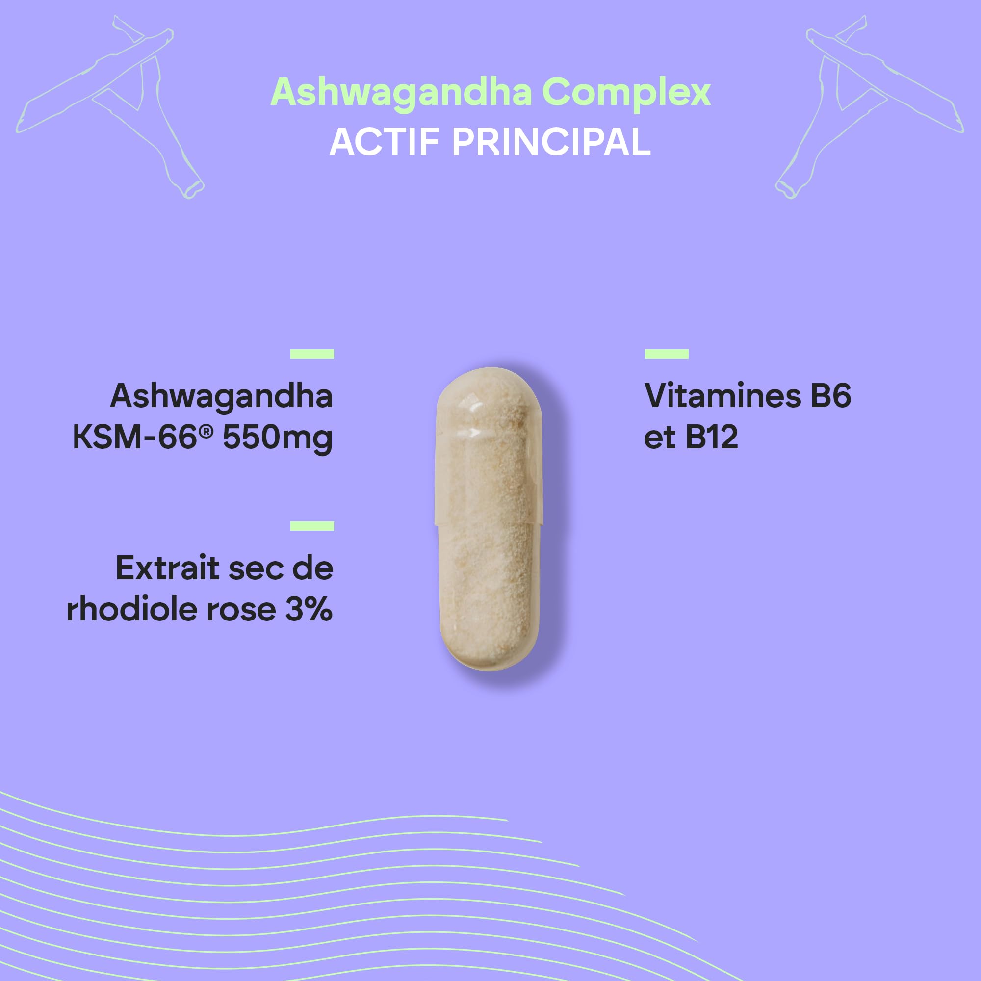 Ashwagandha KSM-66 Withanolides Rhodiola Rosea - Vit B6 B12 Ashwagandha BIO-disponible - 60 Gélules Végétalien Nutralie