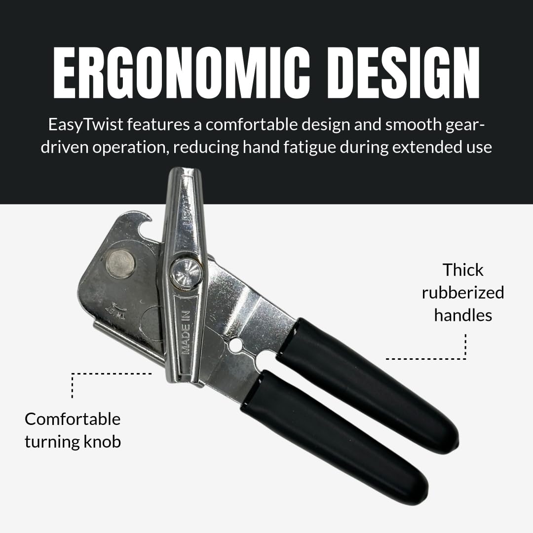 EasyTwist - Abrelatas manual de alta resistencia con hoja de corte de acero al carbono por  - Fabricado en los Estados Unidos - Agarre cómodo, funcionamiento suave, resistente al óxido, ideal para 4