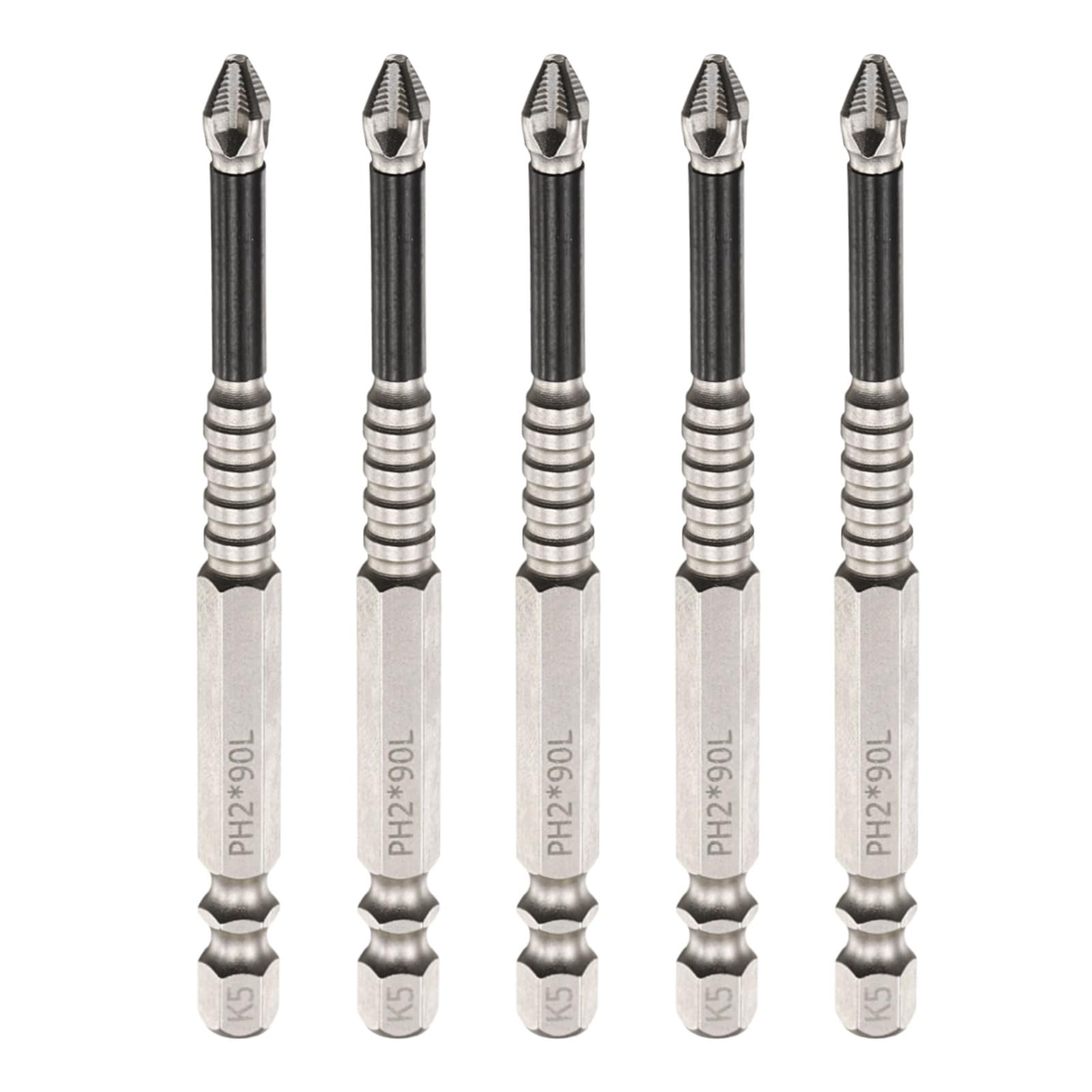 sourcing map 5pcs Impact Phillips Screwdriver Bit PH2 (#2) Anti Slip Tip 1/4" Hex Shank 3.5" (90mm) Long Magnetic Cross Screw Driver Industrial Power Drill Bits for Remove Fastening Screws