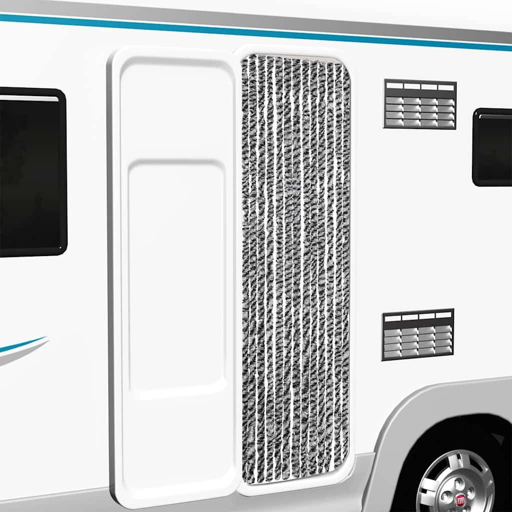 Zanzariera per porta, in ciniglia, grigio, nero, bianco, 56 x 200 cm, per casa, roulotte, camper, silenziosa, rimovibile, con ganci