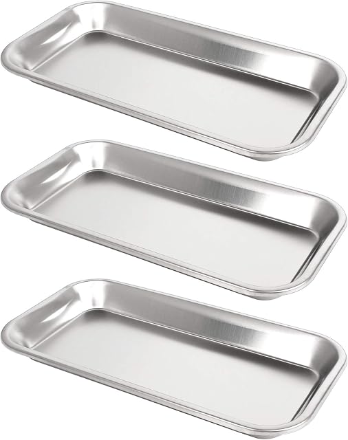 3 Pack Small Instrument Tray, Stainless Steel Rectangular Tray Small Laboratory Supplies Tray for Lab Tool (22.5x12cm)