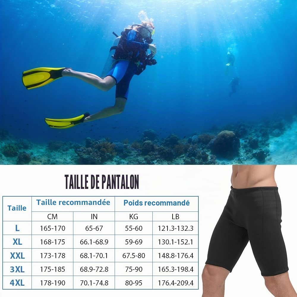 Short de plongée en néoprène 3 mm pour Homme, Maillot de Bain, Pantalon de plongée, sous-vêtements de Sports Nautiques, Bas de Maillot de Bain, Combinaisons de plongée (2XL)