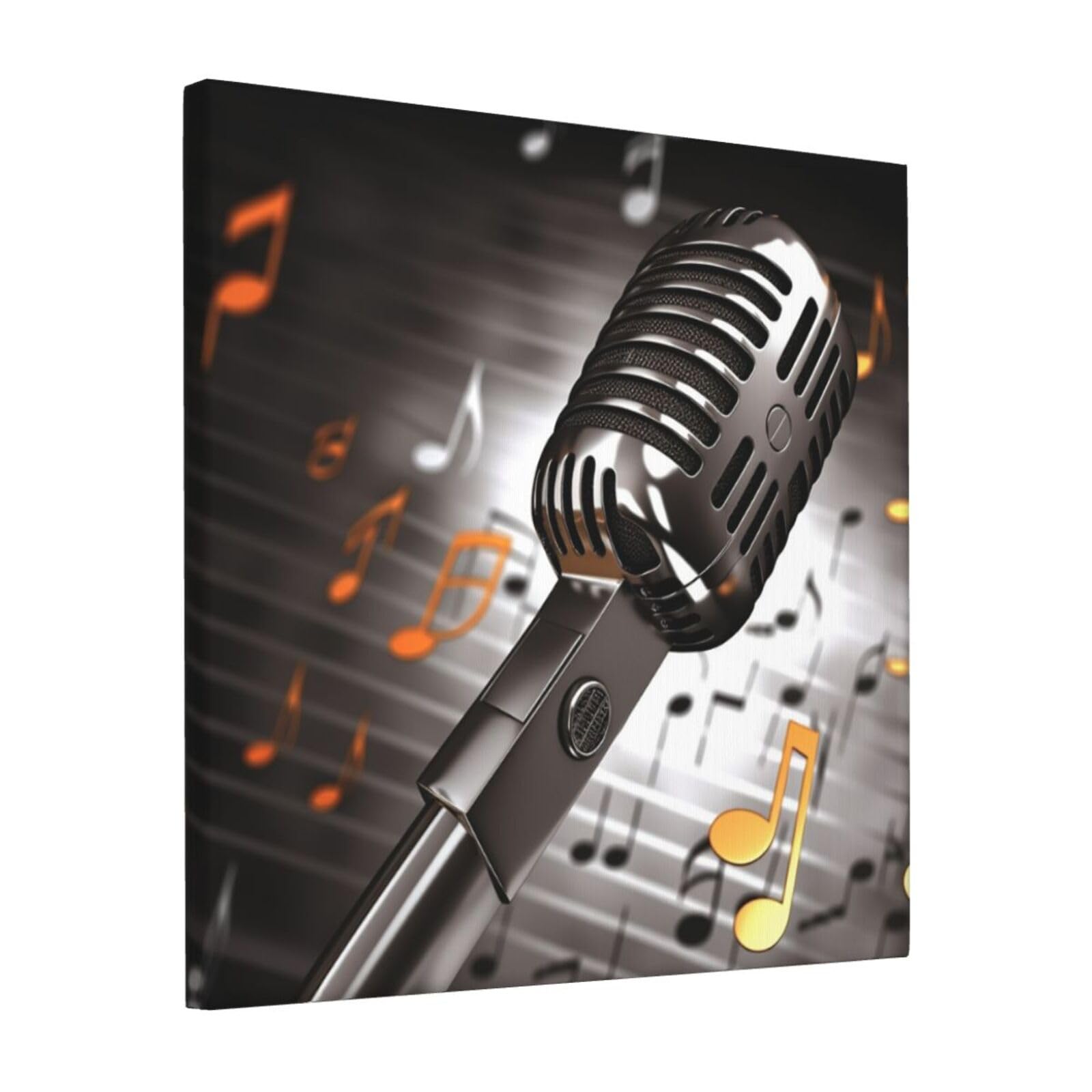 KLOPH Microphone with Music Notes Canvas Wall Art for Living Room 12"x12" Modern Artwork Painting for Bathroom Hanging Canvas Prints Aesthetic Wallart for Bedroom Kitchen Office Wall Decor