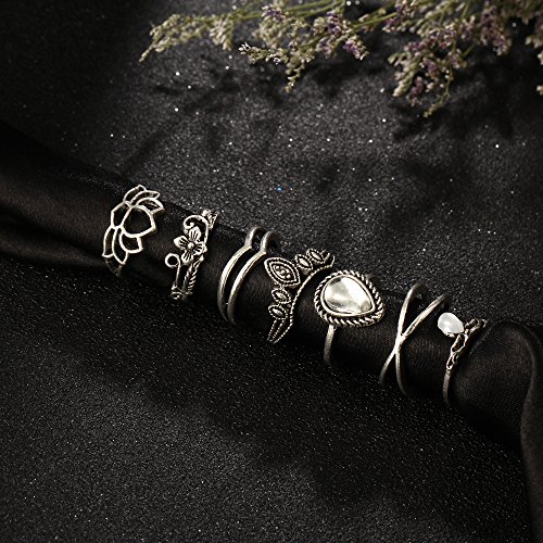 Set of 7 Boho Midi Finger Ring (Oxidised)